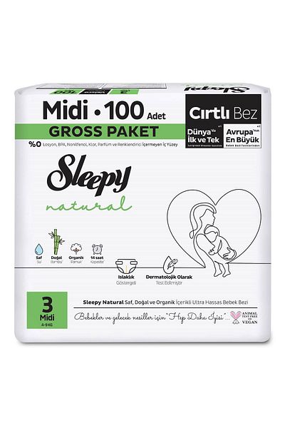 Sleepy Natural Gross Package Baby Diapers Size 3 Midi 100 Pieces