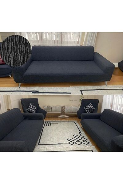 Faiend Anthracite Jacquard 3 3 1 1 Elastic Sofa and Sofa Cover Set