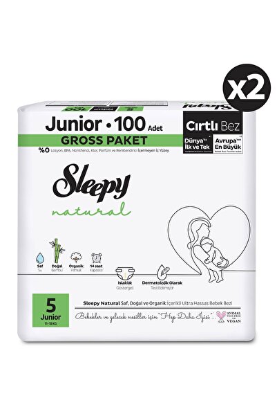 Sleepy Natural Gross Paket Bebek Bezi 5 Numara Junior 200 Adet
