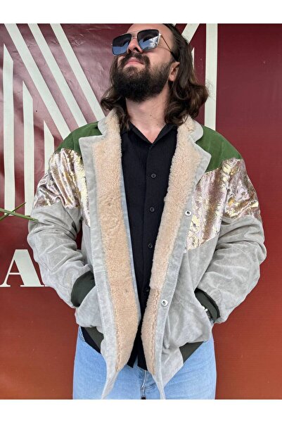 MartinoButik Vıntage Oversize Retro Etnik Desenli Kürklü Ceket Ypsg4 -xxl