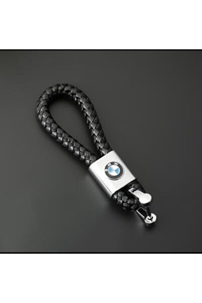 RoseTR سلسلة مفاتيح جلدية مضفرة باللون الأسود - سلسلة مفاتيح جلدية سوداء مع شعار متوافق مع Bmw