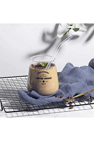 BEYZANA Transparent 6-Piece Glass Curved Straws