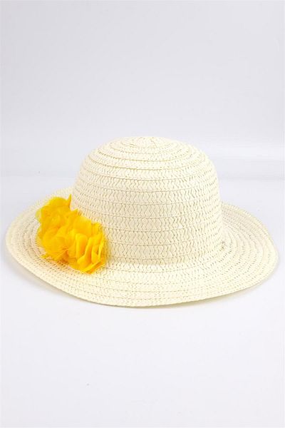 Le Mabelle Girl's Straw Hat with Yellow Flower Detail