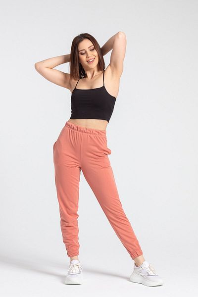 Jument Pantaloni de sport de damă cu talie înaltă, cu buzunar lateral, cu elastic în talie și picior - somon