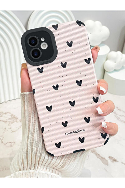 KVK PRİVACY iPhone 11 uyumlu Kılıf Siyah Kalp Desenli Kamera Korumalı Estetik...