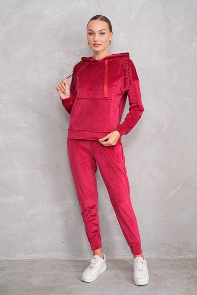 WestBound Set de trening pentru damă din catifea moale Burgundy Stone