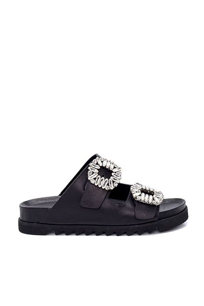 Sofia Baldi Lukas Black Leather Women's Slippers - Plain Design