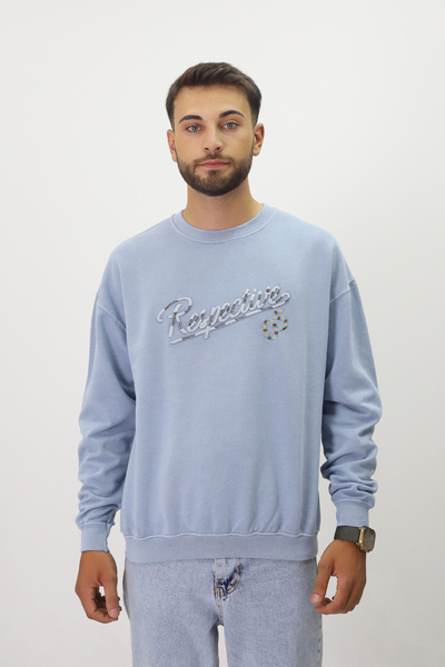 Diop Eskitme Desenli Unisex Sıfır Yaka SweatShirt