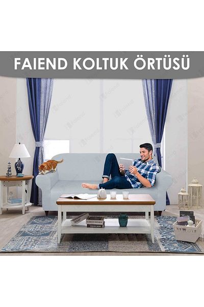 Faiend Set de canapele elastice Chester cu 3 locuri, gri - Husa de scaun si canapea