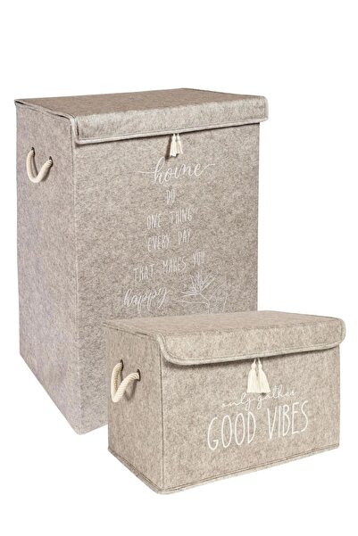 Faiend Keçe 2li set Kapaklı Kirli Çamaşır Katlanabilir Saklama Kutusu Çok Amaçlı