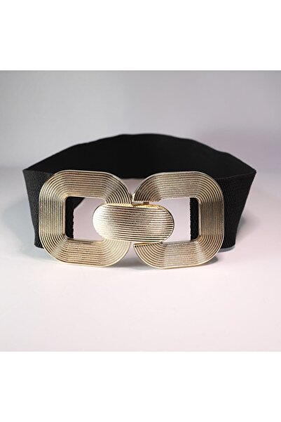 Fiori Gold Tokalı Geçmeli Elastik Kadın Kemeri, Ceket Kemeri, Gömlek Kemeri, Elbise Kemeri