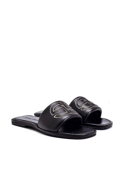 Sofia Baldi Black Leather Women's Slippers - Ommar Plain Design