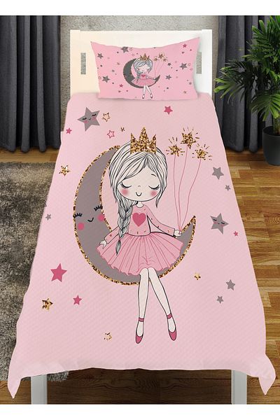 Evperest Girl Sitting on the Moon Pink Pique Bedspread EPY111