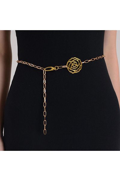 Duke Nickle Gold Color Women's Chain Belt - Adjustable, Rose Figured