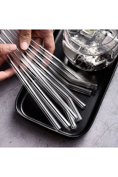 BEYZANA Transparent 6-Piece Glass Curved Straws