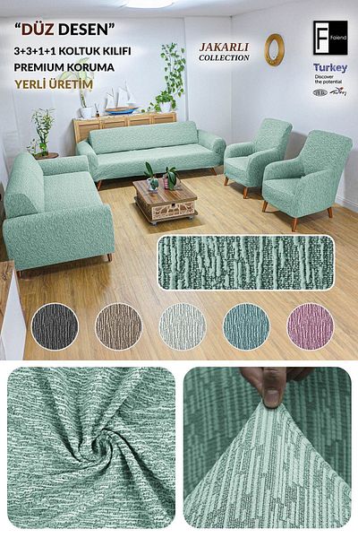 Faiend Flexible Jacquard 3+3+1+1 Cotton Sofa Cover Set - Stretch Elastic
