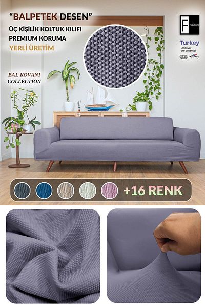 Faiend 3-Seater Dark-Grey Elastic Ballet Sofa Cover - Sofa Covers