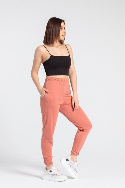 Jument Pantaloni de sport de damă cu talie înaltă, cu buzunar lateral, cu elastic în talie și picior - somon