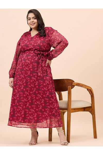 Femmella By Styli Plus Size Floral Print V Neck Maxi Dress