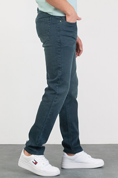 HALAT'S Erkek Robert Petrol Yeşili Taşlamalı Slim Fit Likralı Jean Kot Pantolon