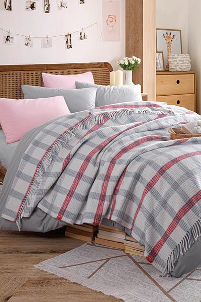 Eponj Home Double Blanket Cotton Warm Soft - Grey/red