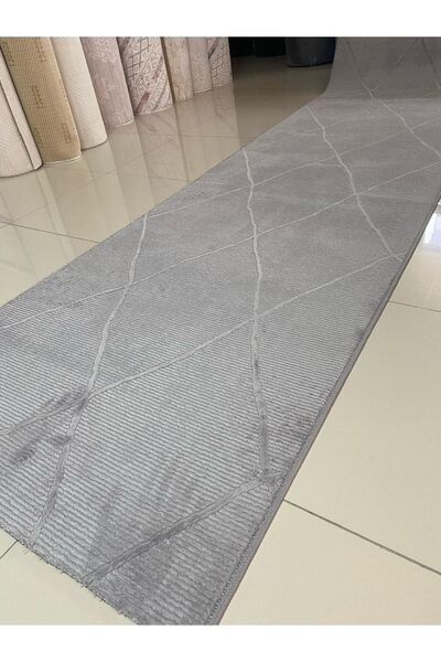 Alya Home Kaymaz Taban Elit Bukle Yıkanabilir Kesme Halı Yolluk Mutfak Halısı Zen Gri