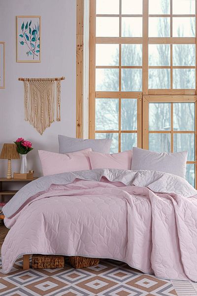 Eponj Home Double Quilted Bed Cover Set - Solid Powder-grey