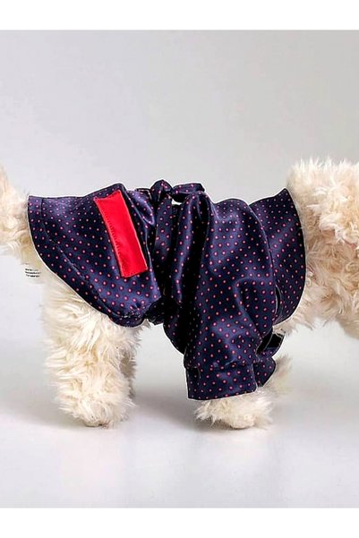 Filmaldım Navy Blue Red Polka Dot Dog Dress Satin Fabric