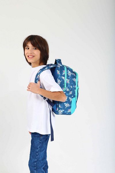 KAUKKO Set de rucsac și cutie de prânz pentru școală primară Blue Turquoise Jaws pentru băiat