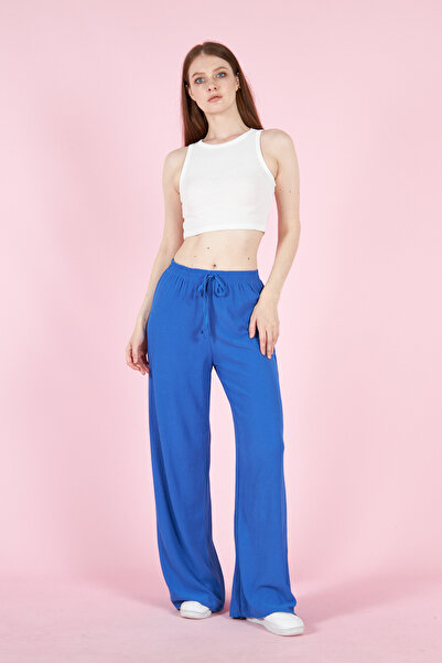 PONÇİK Pantaloni de sezon pentru femei cu picioare late, cu talie elastică, ț...