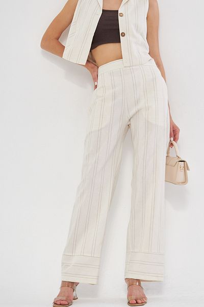 armonika Beige Palazzo Trousers - Pockets, Elastic Back and Leg Detail Arm-25k 001004