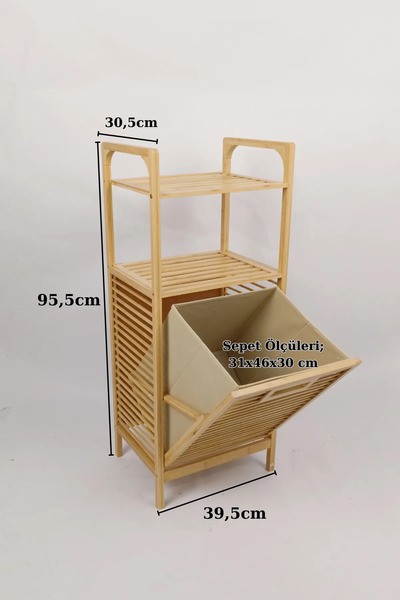 Mudesa Bambu Çamaşır Sepeti Doğal Ahşap Banyo Düzenleyici Raf 2 Raflı Kirli Sepeti Banyo Mutfak Rafı