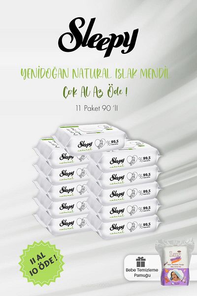 Sleepy BUY 11 GET 10 Sleepy Natural Newborn Wet Wipes 90 Pieces and Baby Cotton