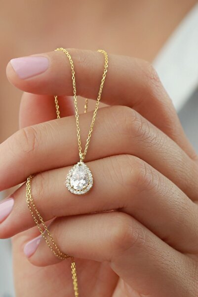 Silvano Jewelry 925 Ayar Gümüş Gold Damla Kolye