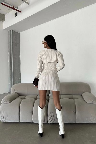 Eka Women's Ecru Crop Sweater Dress Knitwear Set 0999-23220
