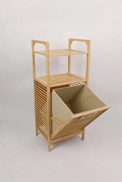 Mudesa Bambu Çamaşır Sepeti Doğal Ahşap Banyo Düzenleyici Raf 2 Raflı Kirli Sepeti Banyo Mutfak Rafı