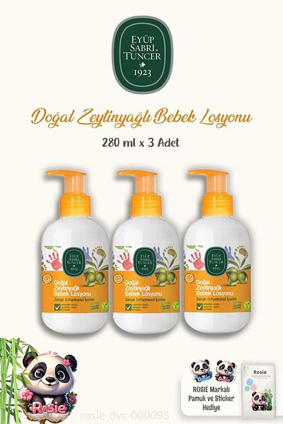 Eyüp Sabri Tuncer Natural Olive Oil Baby Lotion 3 Pieces 280 ml And Rosie Cotton
