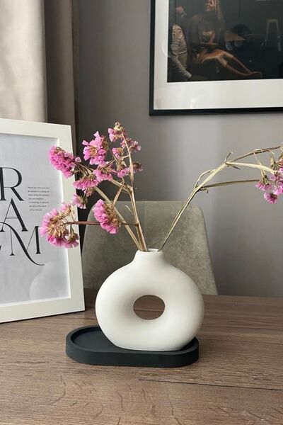 Mandalin Art Studio Vază inelară din beton de 12,5 cm - Decorativă minimă