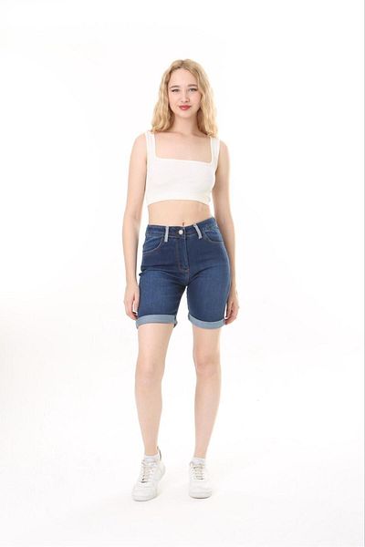 EYLÜL BUTİK Pantaloni scurți din denim cu centură pentru femei