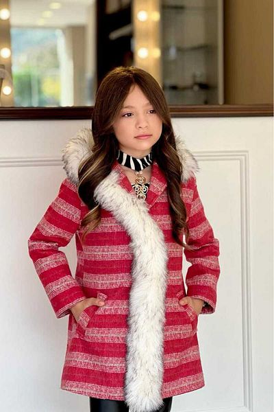 elfanto kıds Girl's Suit Lined Hooded Furry Stamp Leather Tights Blouse