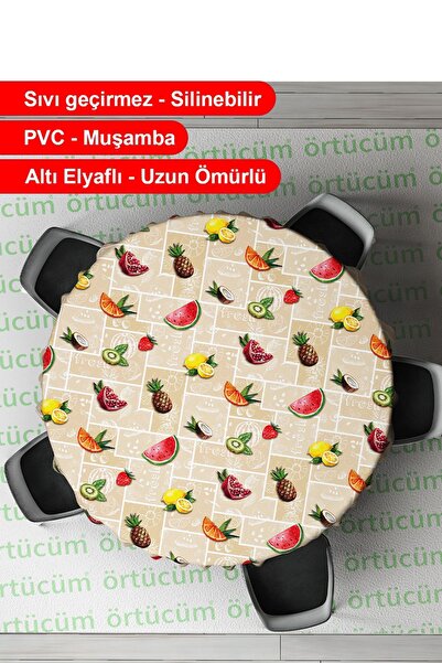 Örtücüm 140 cm Yuvarlak Pvc Muşamba Mutfak Masa Örtüsü Elyaflı Astarlı Siline...