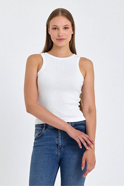 BANEGA Γυναικείο Crop Tank Top White Corded Halter Neck - Αμάνικο με λουράκι