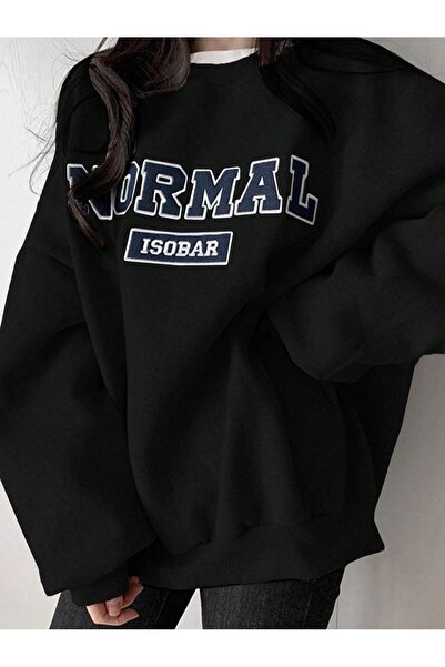 SeusCraft Normal Isobar Kalın Kışlık Sweatshirt - Siyah Baskılı Oversize Şard...
