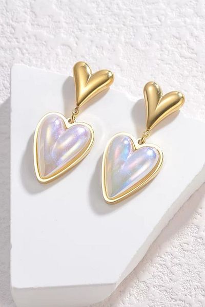 Jaida Moda Gold Women's Pearl Heart Patterned Stud Earrings