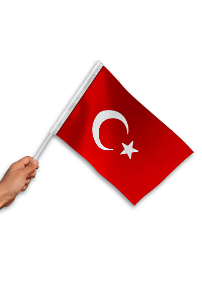 Bilsan Sopalı Türk Bayrağı 30x45 cm (50 Adet) 1.Kalite Alpaka Kumaş