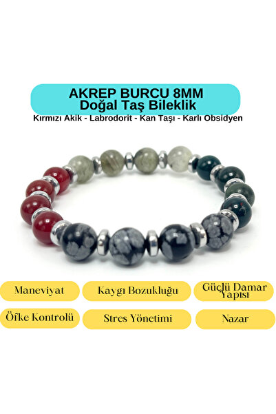 YILDIZ DOĞAL TAŞ Sertifikalı Akrep Burcu 8mm  Doğal Taş Bileklik