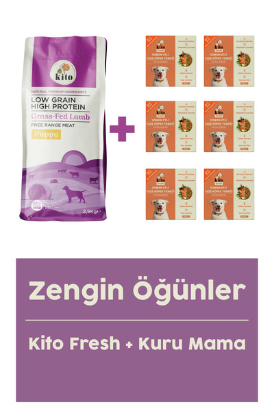 kito Yavru Köpek Maması 2.5 Kg + Fresh Somon Etli Taze Köpek Yemeği X 6