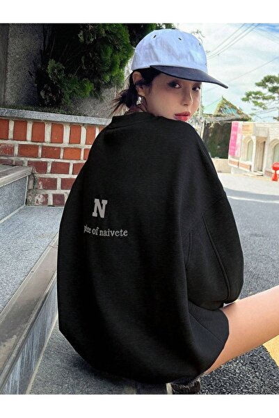 SeusCraft Μαύρο Φούτερ Naivete Oversize - Χοντρό Χειμερινό, Λαιμόκοψη Τύπου C...