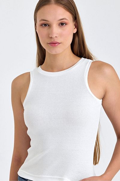 BANEGA Γυναικείο Crop Tank Top White Corded Halter Neck - Αμάνικο με λουράκι