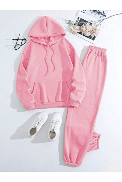 SeusCraft Ροζ Σετ Βασικό Χειμερινό Φούτερ με Κουκούλα και Παντελόνι Φόρμας - ...